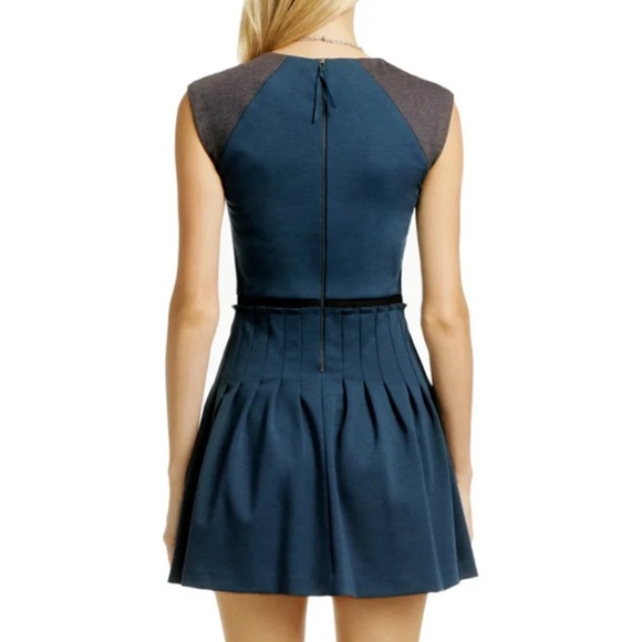 Rebecca Taylor Work Hard Play Hard Mini Pleated Skirt Dress Teal/Gray Size 4 EUC - Picture 4 of 10